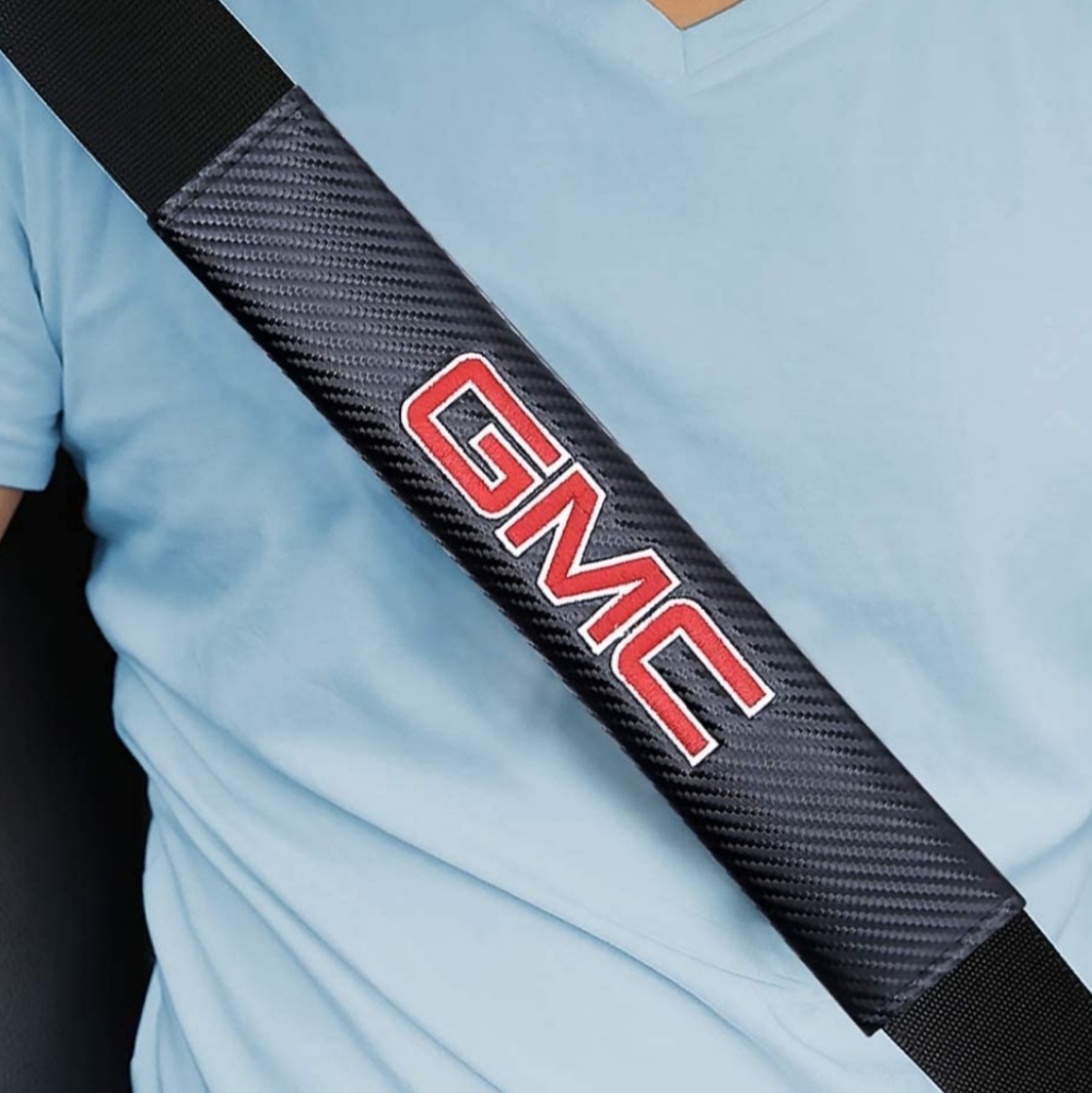 2 new GMC csrbon fiber car seat belt cushioned pads - Picture 5 of 5